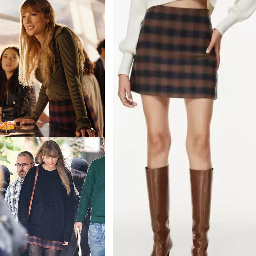 WILFRED Aritzia Classic Mini Skirt in Navy Rust Fade Plaid Sz 00